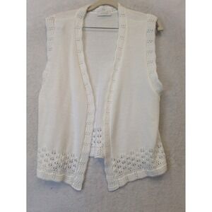 AMBER Women's Size M White Vest Cardigan Knit Sleeveless Open Front